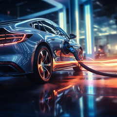 Obraz premium AI creates images, modern technology Charging clean electric energy batteries for use in cars