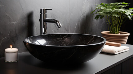 Elegant black marble vessel in the bathroom - obrazy, fototapety, plakaty