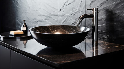 Elegant black marble vessel in the bathroom