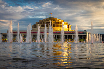Wroclaw Multimedia Fountain and ornamental pond at Centennial Hall in Wroclaw historical capital of Silesia in Poland