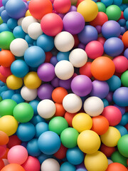 Full frame of multicolored plastic balls in the ball pit (ball crawl). Lots of colorful balls for children to play in the water park. Toy dry pool for kids