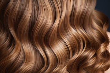 Fototapeta premium A close-up of a woman's lustrous, coiffed curls, with majestic hued tresses, undergoing styling and extensions, is a marvelous backdrop.