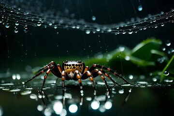 Water droplets caught on the intricate web of a rain-soaked spider, a masterpiece of nature.