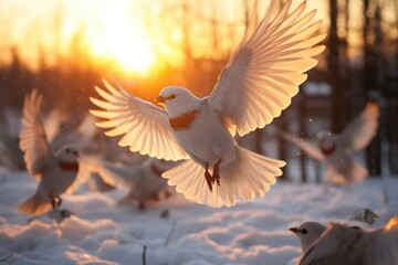Fototapeta premium Winter Birds in Flight - Generative AI