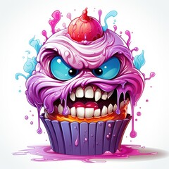 A cupcake with purple icing and a cherry on top