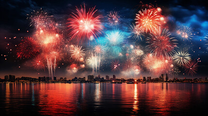 Colorful fireworks of various colors over night sky