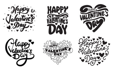 Fototapeta premium Set of Happy Valentine's Day card. Happy Valentine's Day inscription for banner, card and poster. Handwriting text for Valentine's day. Hand drawn vector art.