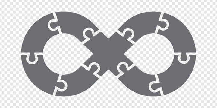 Simple icon Infinity puzzle in gray. Infinity puzzle of nine pieces on transparent background for your web site design, app, UI.  EPS10.