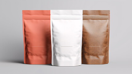 Create a presentation with a vertical bag mockup including a front, side and isometric view; ideal for showcasing coffee, food, pets, household items, etc.