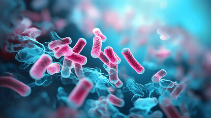 Bacterias vistas a través de un microscopio - obrazy, fototapety, plakaty