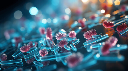 Bacterias vistas a través de un microscopio - obrazy, fototapety, plakaty