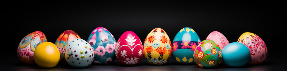painted easter eggs on a black background