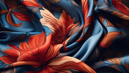 A Vibrant Close-Up of a Blue and Red Flowered Fabric