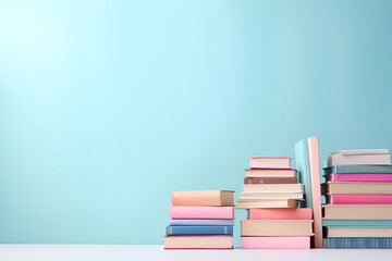 Books and Stationary on Pastel Background with Copy Space