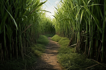 Fototapeta premium Sugar cane stalks on a sugar cane plantation