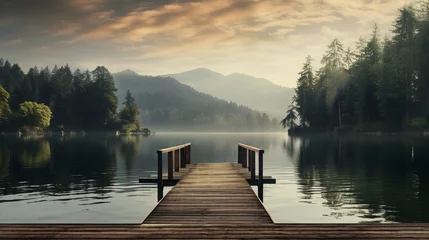 Foto auf Acrylglas an elegant lakeside image featuring a wooden dock © Wajid