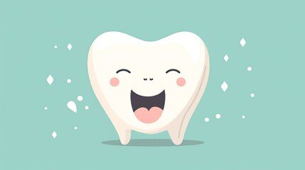 Cute healthy happy white tooth illustration, dentist and teeth cleaning dental treatment concept. - obrazy, fototapety, plakaty