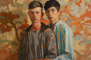 Fototapeta premium Embracing Authenticity: A Beautiful Portrait of a Same-Sex Couple Being True to Themselves, Celebrating Love, Connection, and Empowerment