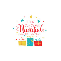 Feliz Navidad text meaning Merry Christmas in Spanish, hand drawn lettering. Modern brush calligraphy isolated on white background. Design for poster, greeting card, banner, print, invitation