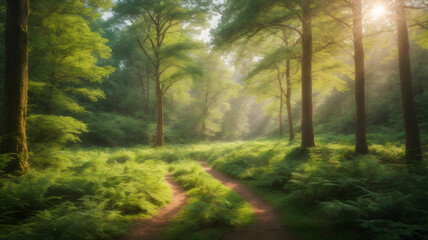 Fototapeta premium Morning in the Forest in Anime Style