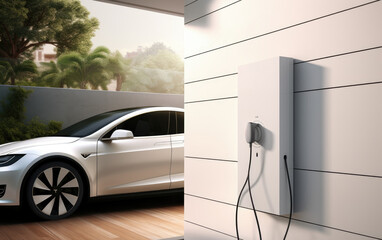 Wall-mounted AC charging station for EV vehicles - obrazy, fototapety, plakaty