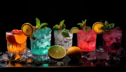 A Vibrant Array of Glasses Filled With a Variety of Delicious, Multicolored Beverages