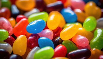 Fototapeta na wymiar A Sweet Rainbow Mosaic: A Pile of Colorful Jelly Beans Forming a Tasty Treat