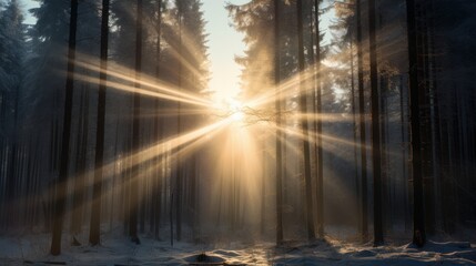 Rays in winter forest