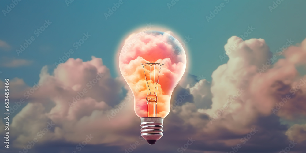 Poster light bulb with color clouds inside.