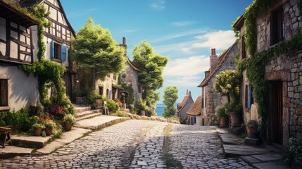 Fototapeta na wymiar an image of a charming historic village with cobblestone streets