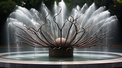 an image of a contemporary art fountain with water jets