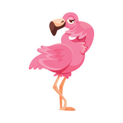 Pink Flamingo Character with Long Neck and Legs Vector Illustration