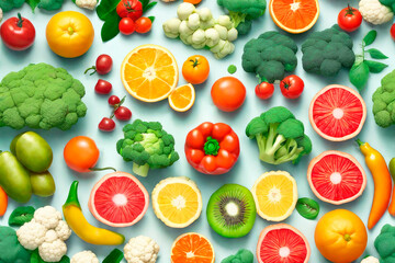 Composition of Vitamin C in fruits and vegetables. Dietary food, organic food composition.