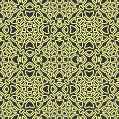 Seamless pattern with a contour light yellow composition on a black background. Vector illustration