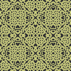 Seamless pattern with a contour light yellow composition on a black background. Vector illustration