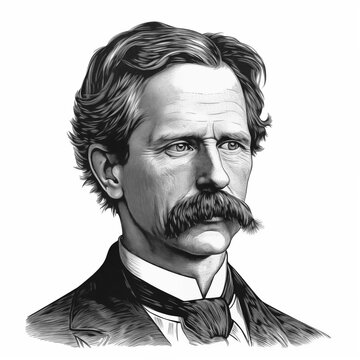 Black and white vintage engraving, headshot portrait of Karl Benz, the famous German engine designer and automotive car engineer, white background, greyscale - Generative AI