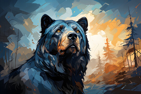 Captivating bear in a wooded area of the forest of a vast wilderness landscape