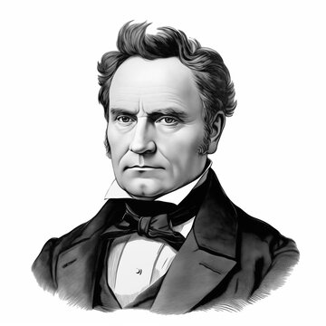 Black and white vintage engraving, headshot portrait of Charles Babbage, the famous English polymath, mathematician, philosopher and inventor, white background, greyscale - Generative AI