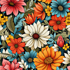 Seamless Floral Pattern Vector on Black Background - Generative Ai