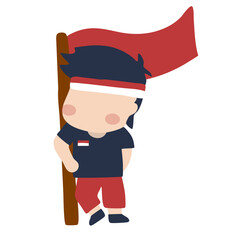 kid holding indonesian flag