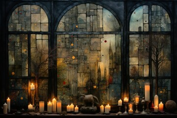 Fototapeta premium Candlelit Windows - Generative AI