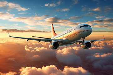 Fototapeta na wymiar Airplane in the cloudy sky, closeup