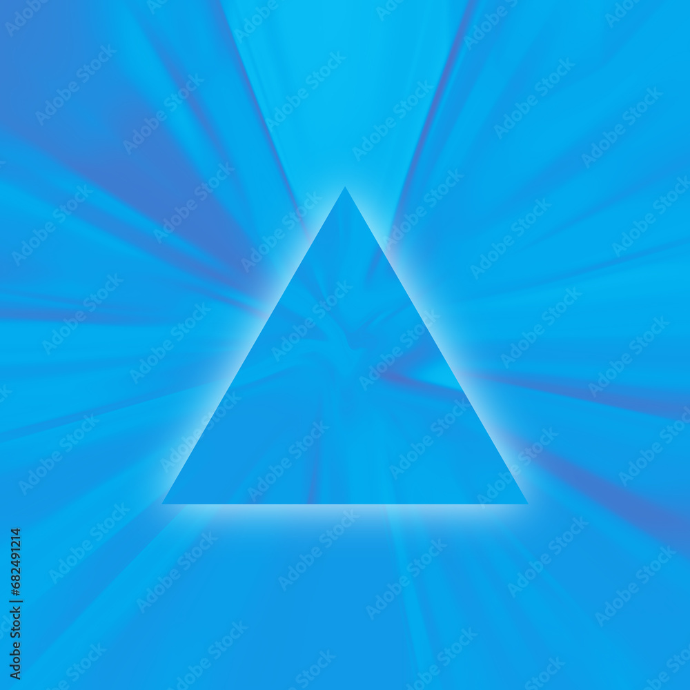 Poster blue square cover background wirth triangle shape frame in center and white light under triangle. ba