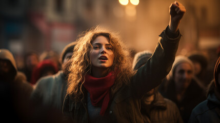 Young woman Protesting on the Street