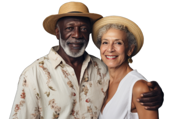 Interracial senior couple in vacation clothes