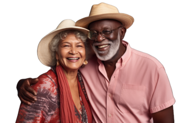 Interracial senior couple in vacation clothes