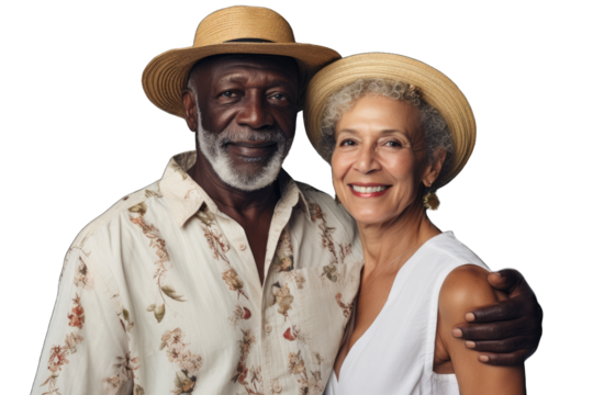 Interracial senior couple in vacation clothes