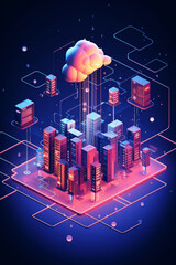 Futuristic Cloud Storage  Isometric Digital Data Transmission Service - obrazy, fototapety, plakaty