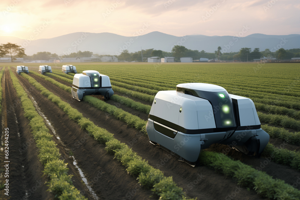 Poster Autonomous wheeled robots working in an agricultural field. Using artificial intelligence on a smart farm