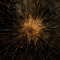 Gold and Black Firework on new years eve. In Front of a City. Looks like Asteroids. - Generative AI